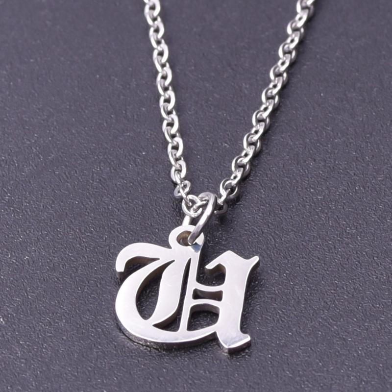 2pcs Stainless Steel Initial Necklace For Men Women Chain Old English Pendant 26 Letters Statement Necklaces Jewelry Couple Gift