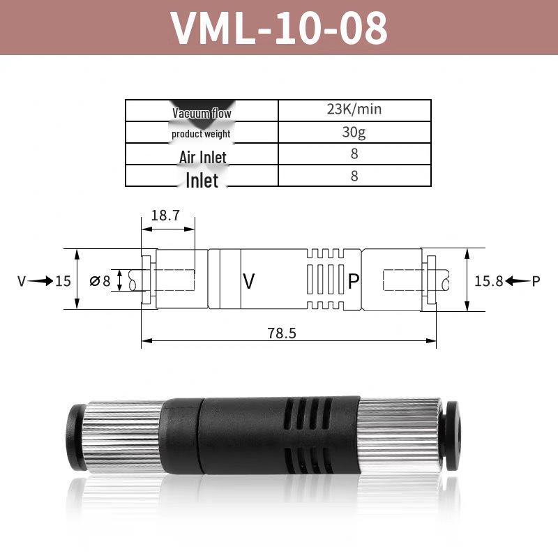 Kompakter Inline-Vakuumgenerator VML, Durchgang mit hoher Saugkraft, Unterdruckschlauch ZU Push-In Modell