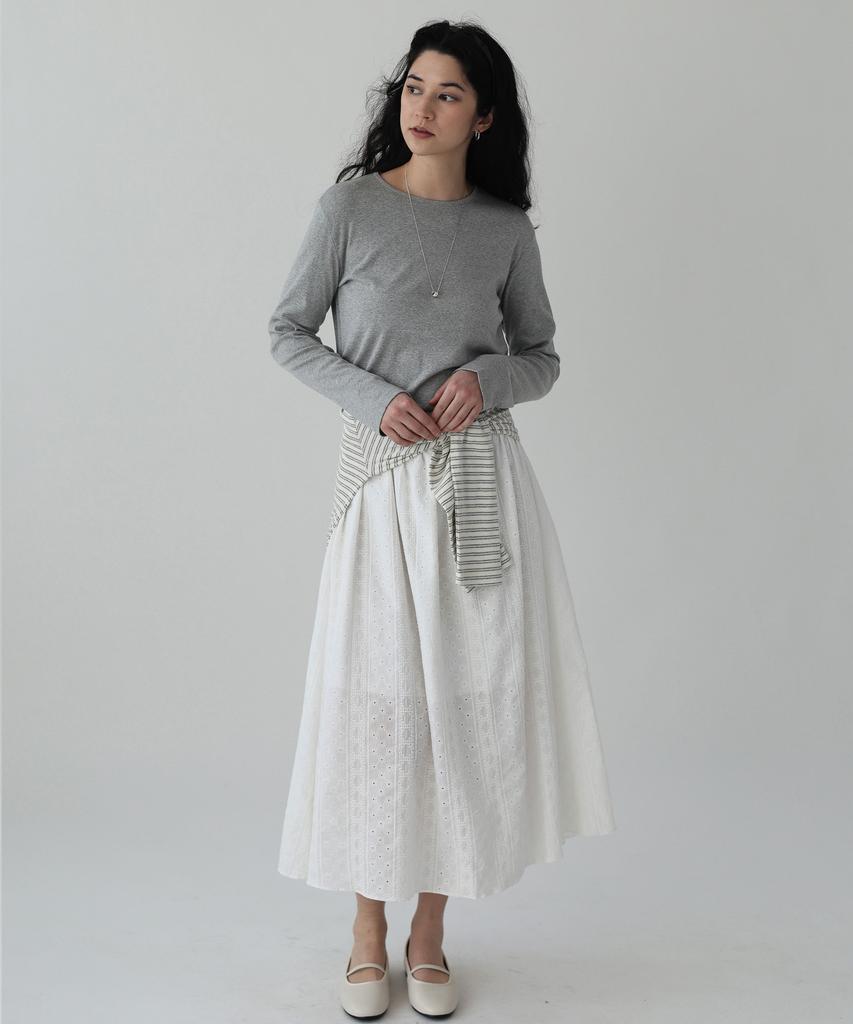 Keullaepeu Cotton Lace Elastic Waist Long Skirt_Ivory
