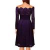 Women's  Casual Fasion Solid Color Strapless Hollow Out Long-sleeve Waist A-line Big Swing Lace With  Dress