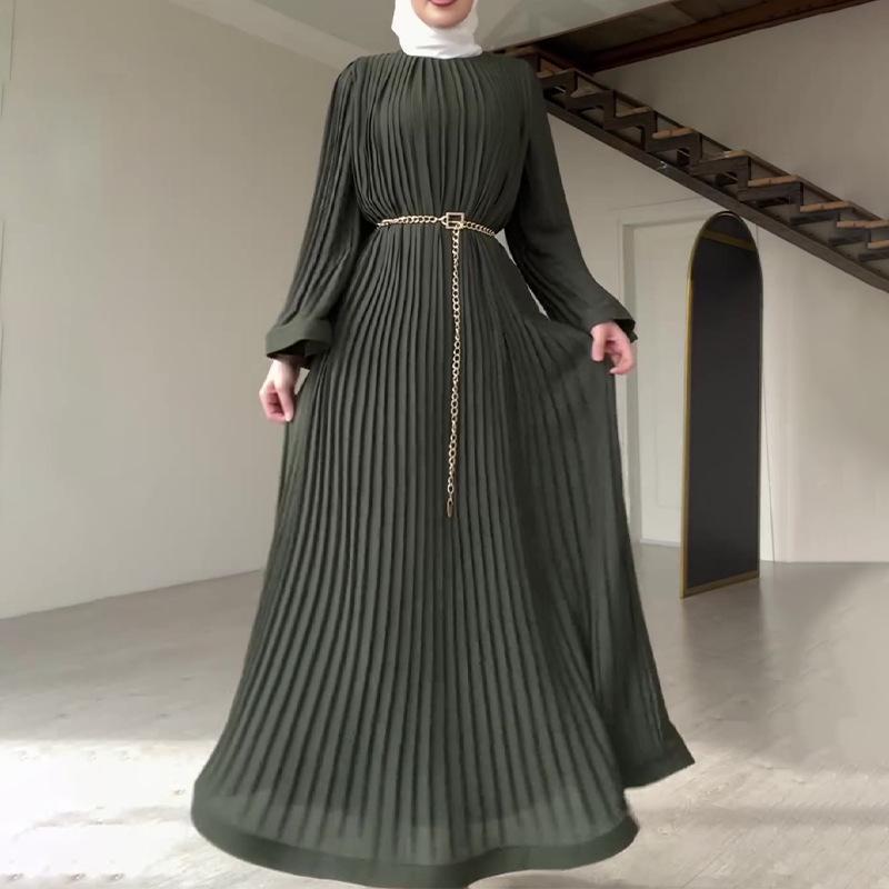 2025 Sommer Europäisches & Amerikanisches Muslimisches Falten-Locker-Einfarbiges Modekleid