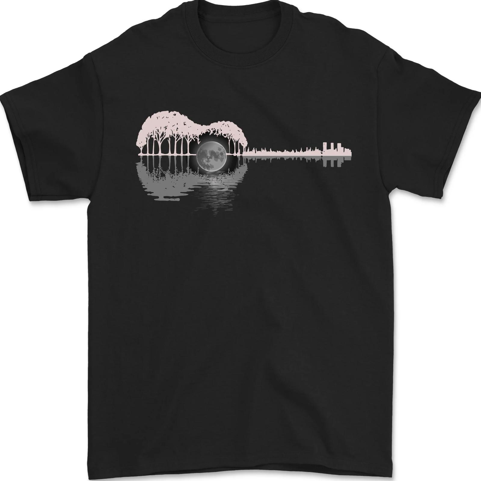Acoustic Guitar Reflection Mens T-Shirt 100% Cotton S