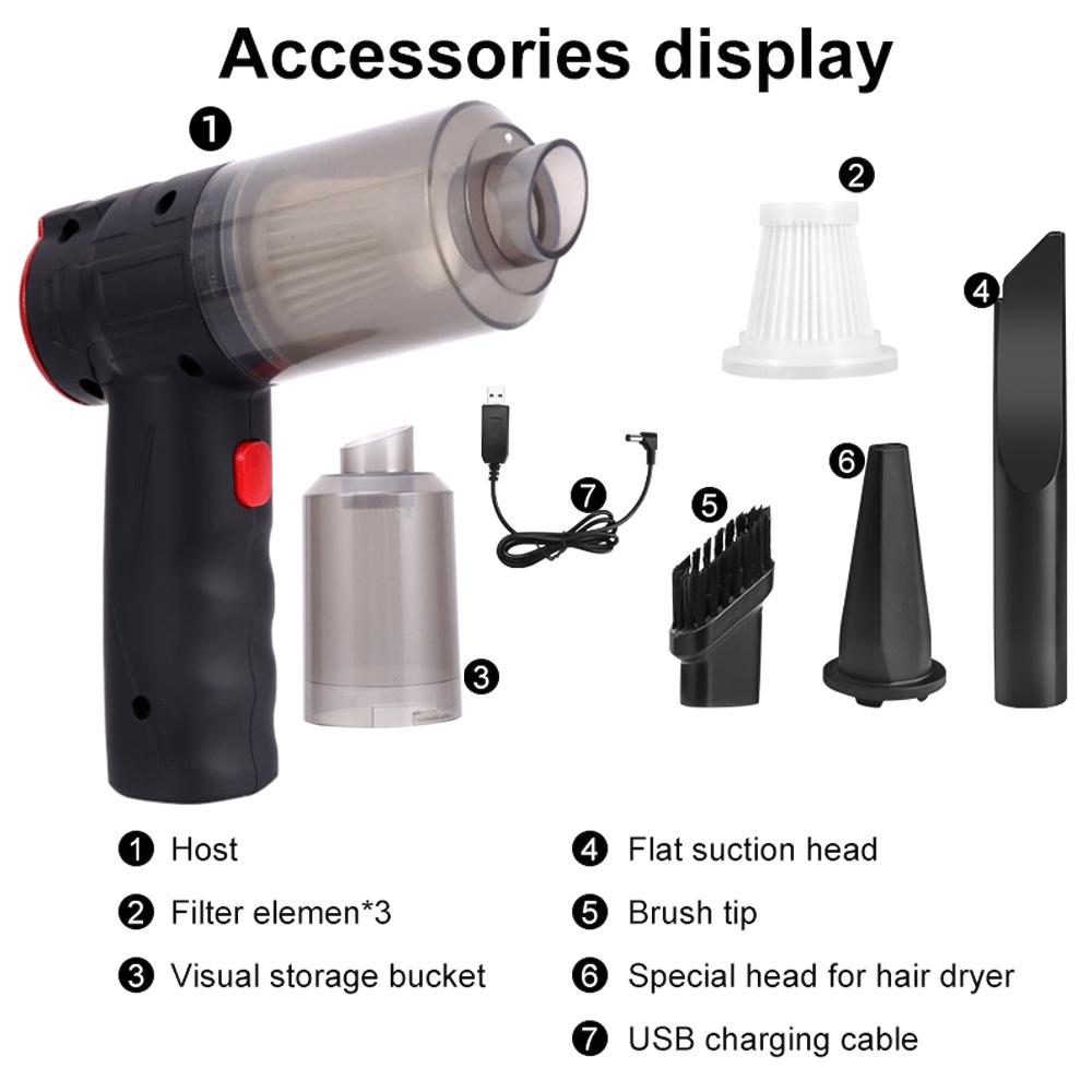 16000PA 150W Kabelloser Autostaubsauger Handstaubsauger USB-Aufladung Saugkraft Luftgebläse Akku-Autostaubsauger Auto-Staubwedel für Zuhause