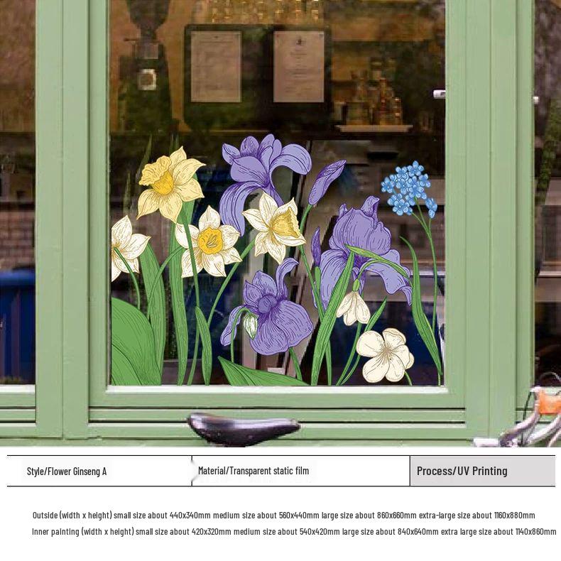 Purple Fresh Flower Static Cling Decoration for Shop Windows and Doors