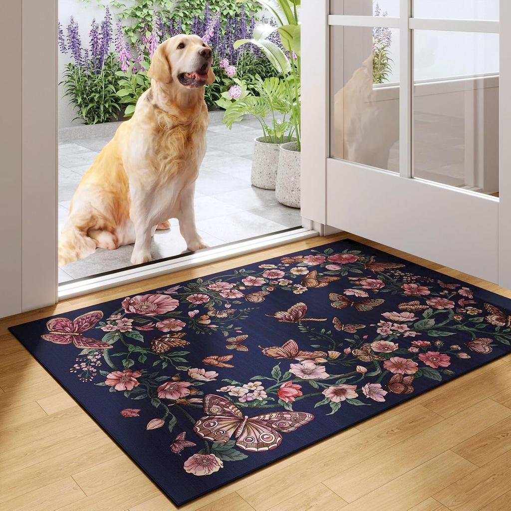 Bohemian Floral Butterfly Carpet Entrance Hall, Kitchen Front Door Interior Entrance Door Mat Home Decoration