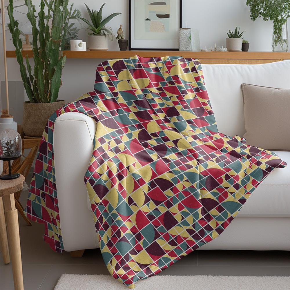 Geometric Mosaic Knit Blanket Square Pattern Soft Cozy Throw Blanket for Sofa Bed Decoration Gift