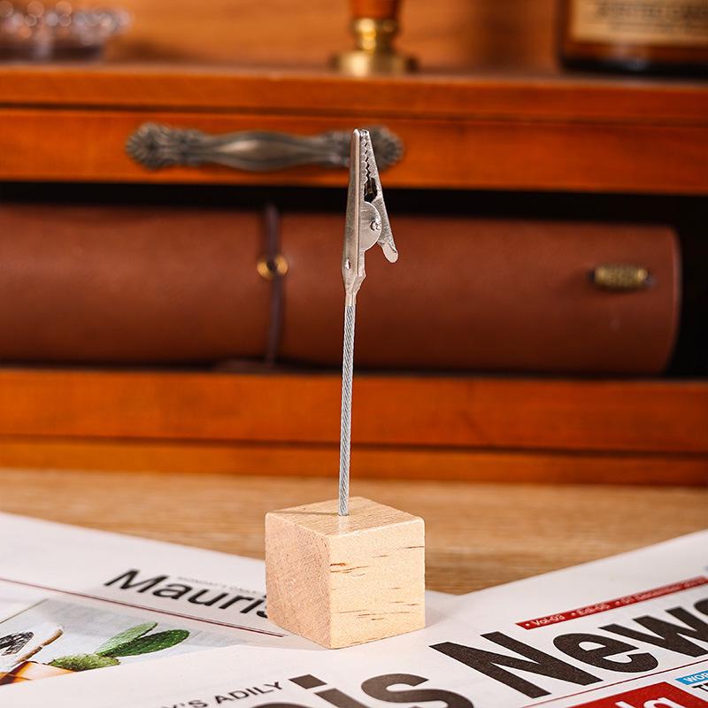 Wooden Memo Clip: Vertical Label Stand for Desktop Decoration, DIY Retro Base Card and Paper Display