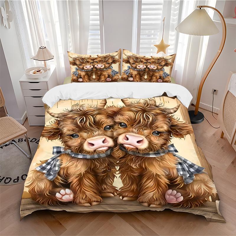 Highland Cattle Duo Print 3Pcs Bedding Setduvet Cover With 2 Bedropillowcase Home Birthday Gift
