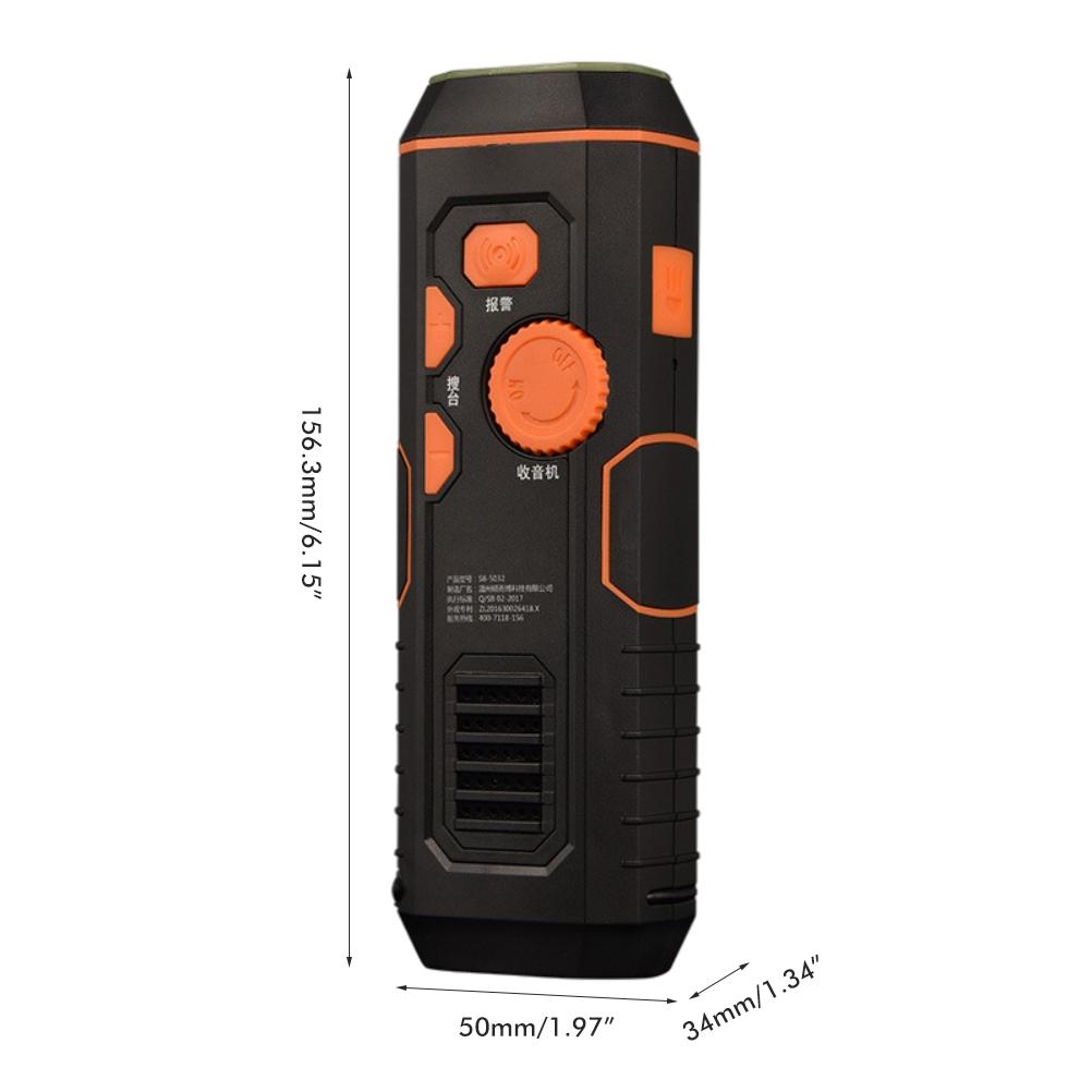 Portable Emergency Radio Hand Crank Flashlight with Radio Multifunctional Power Bank SOS Alarm Rechargeable for Home