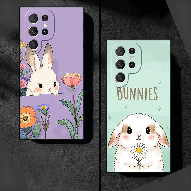 Cute Cartoon Bunny Rabbit Soft Phone Case for Samsung Galaxy S26 S25 Edge S24 Ultra S23 Plus S22 S21 FE S20 Black Cover Back She