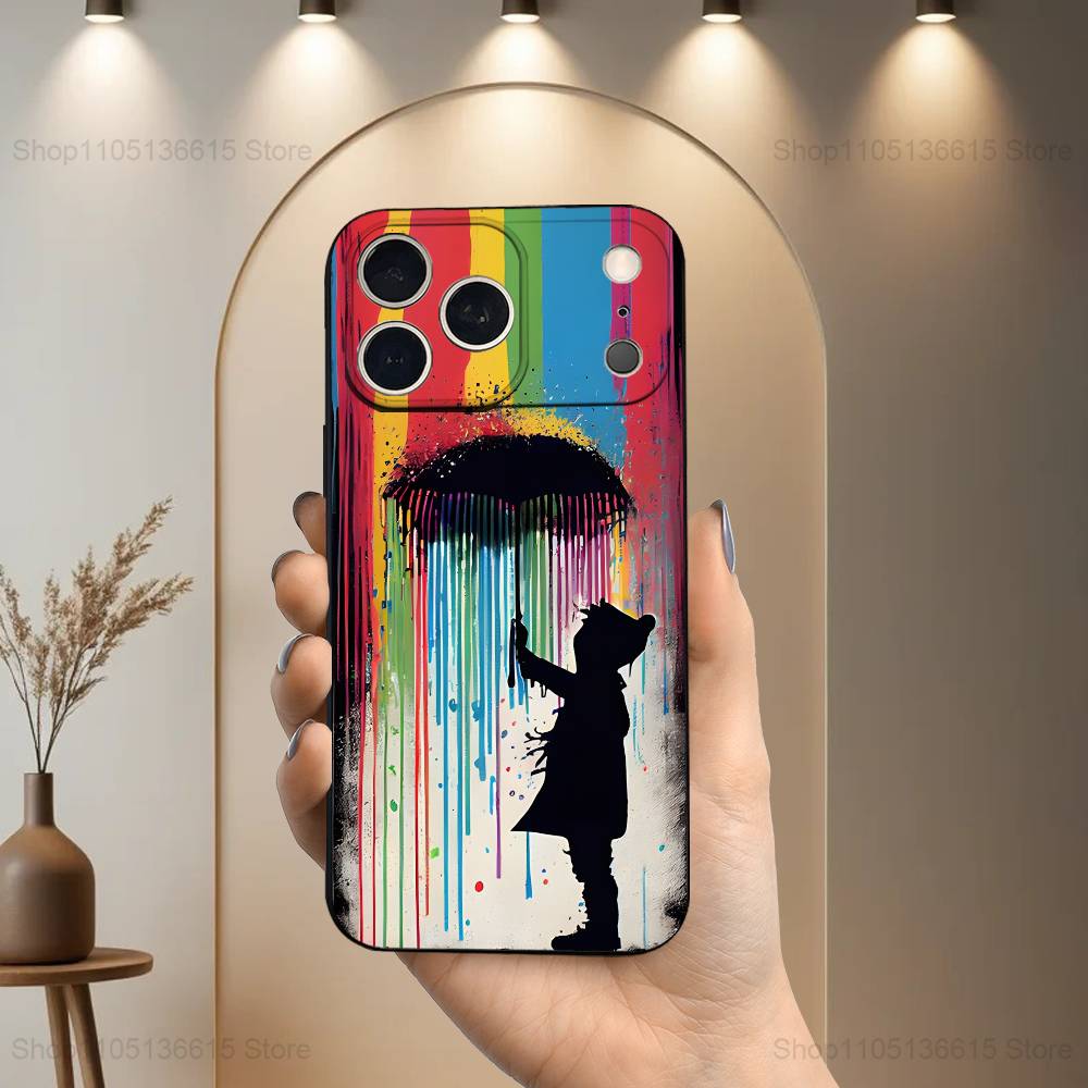 Graffiti Art B-Banksy S-Street Case For iPhone 12,14,15,16,17,13,11,X,Mini,Plus,Pro Max,8,7,XR,SE,XS,Soft Silicone Black