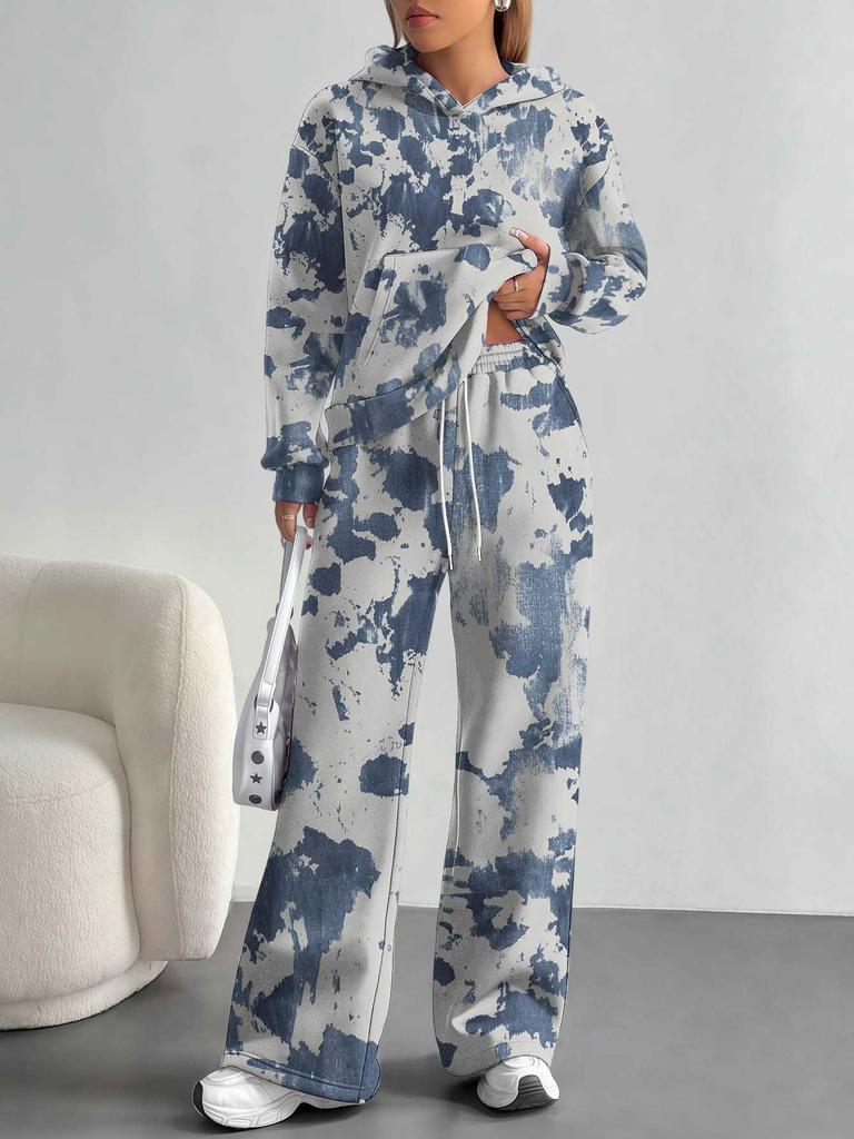 Gradual Change European And American Autumn And Winter Casual Long-Sleeved Suit Women'S Hooded Sweater Trousers Two-Piece Set