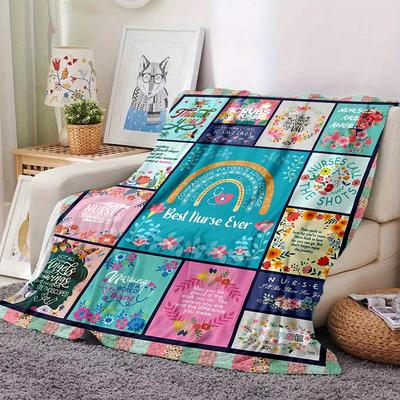 1pc Nurses,thank You Digital Printed Flannel Blanket, Super Soft Plush Fleece Bed Cover, Multipurpose Four Seasons Hypoallergenic Quilt for