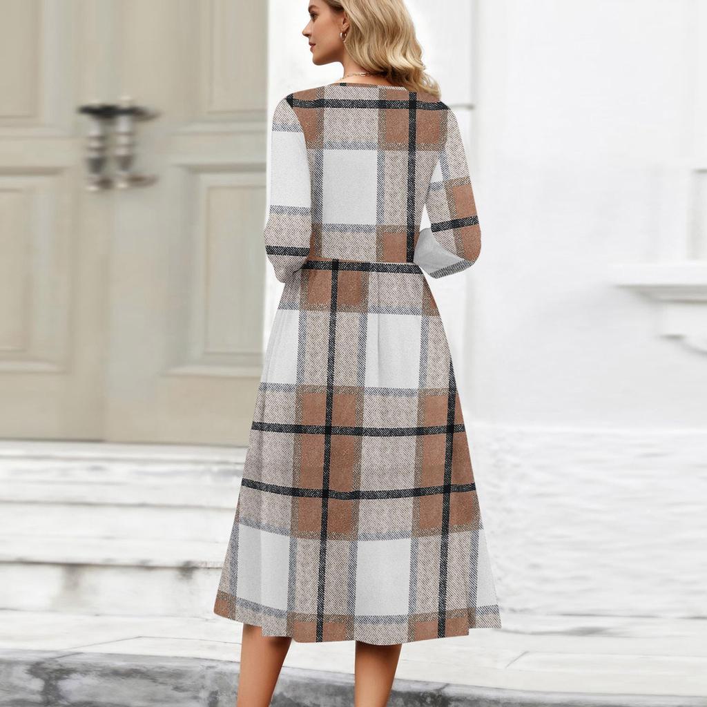 3/4 Sleeve Women's Dress Casual Flowy A,Line Midi Tshirt Dresses With Pockets Crewneck Vocation Boho Beach Sundress