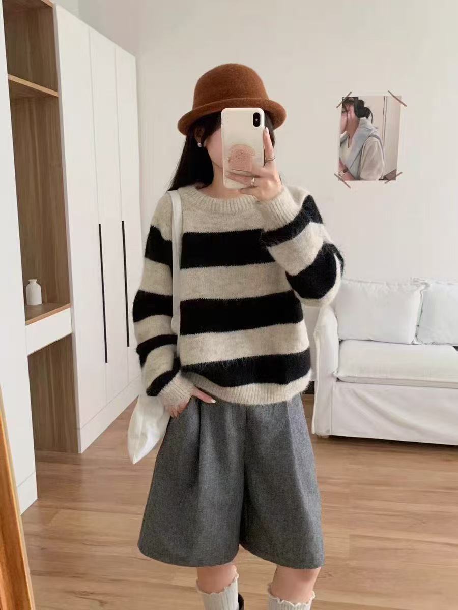 

Ленивый ветер осенне-зимний полосатый пуловер для женской осени и зимы новая одежда свободный вязаный свитер для женщин average size