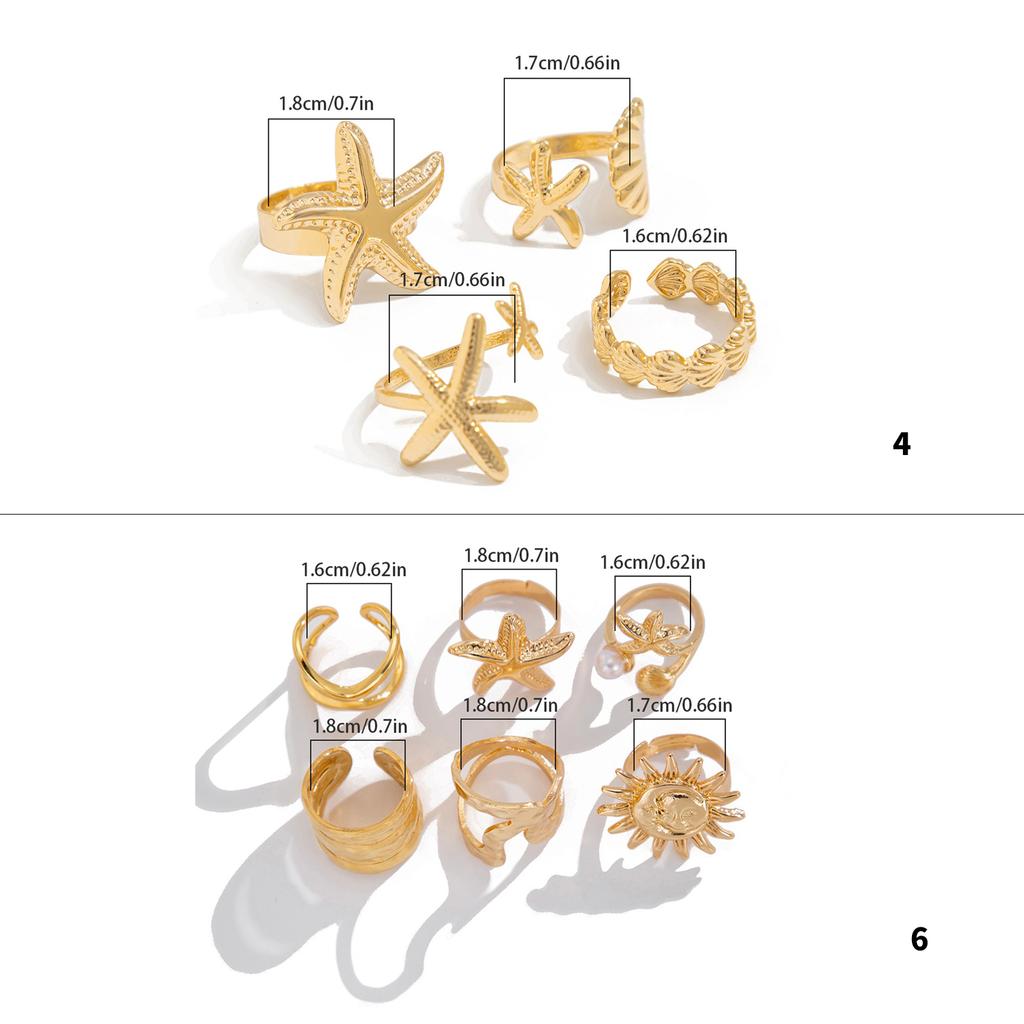 Bagues Ouvertes Ajustables Styles Gothiques pour Couples avec Motifs Pétoncles Étoiles de Mer Couleur Or et Argent Vêtement Décontracté