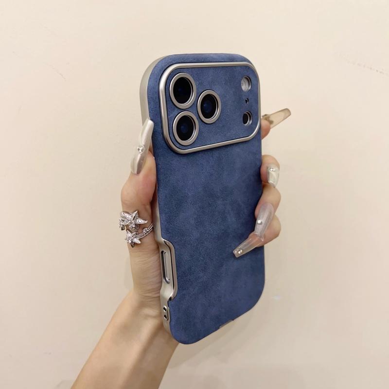 Luxury Suede Leather Bumper Case for iPhone 17 16 15 14 13 12 11 Pro Max Plus Business Frosted Shockproof Plating Round Cover