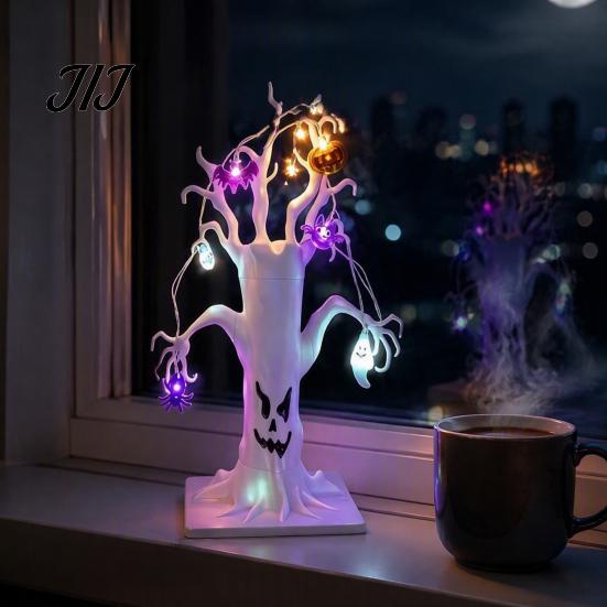 Indoor Horror Atmosphere Props Halloween Lighted Ghost Tree Centerpiece with LED Lights, Pumpkin Bat Creative Holiday Festive Gifts Spider Light