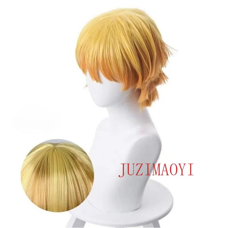 Kimetsu No Yaiba My Wife Is Good   Synthetic Cosplay Wig Yellow Gradient Orange Inverted Short Hair Anime Secondary Element