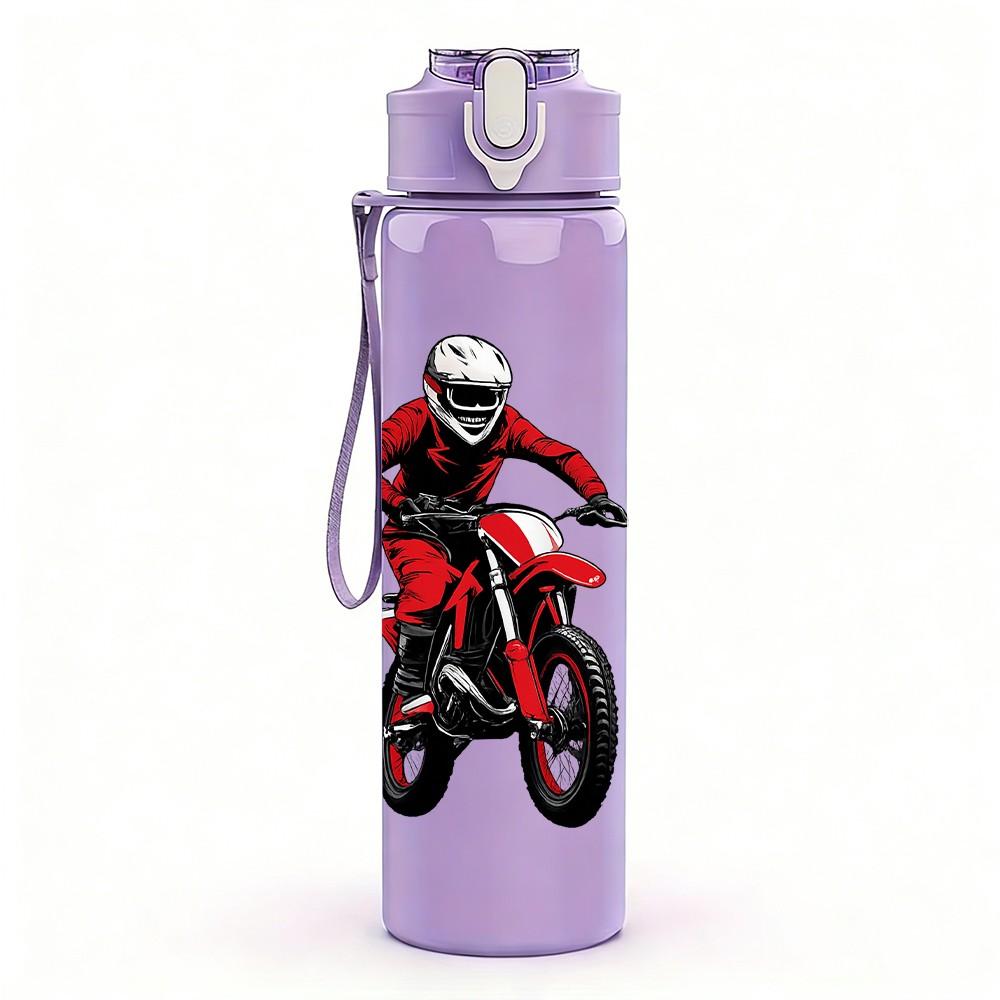 1PC Mountain Biker Silhouette 750ml Color Plastic Sports Water Bottle Leakproof Flip Straw Lid Suitable for Sports Office Home Use
