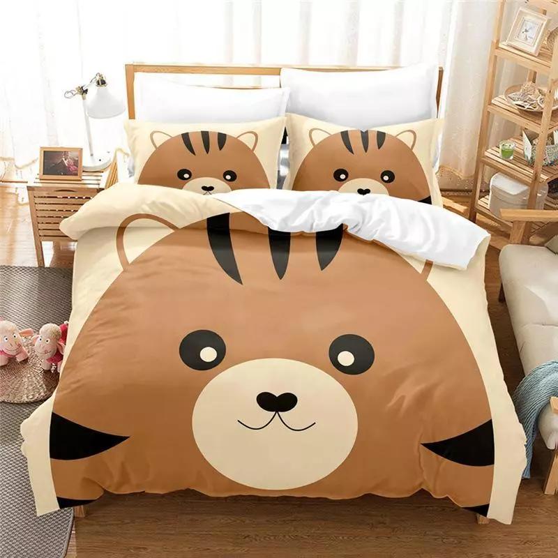 

Cute cartoon tiger head print bedding set gift, adorable animal-themed duvet cover and pillowcases, suitable for single/double/king/king beds. Baby 100x135cm