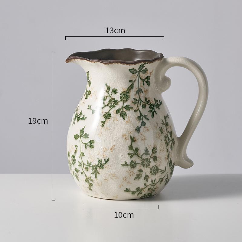 American Country Crackle Glaze Ceramic Milk Jug Vase - Pastoral Feng Shui Flower Arrangement Retro Decor