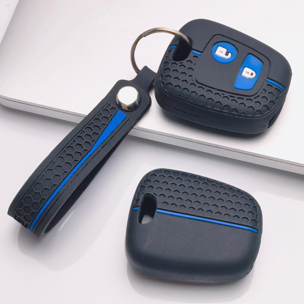 Silicone Car Key Fob Cover for Peugeot 107 108 206 207 307 308 Citroen C1 C2 C3 C4 with Keychain Honeycomb Texture Racing Stripe Remote Key Protector