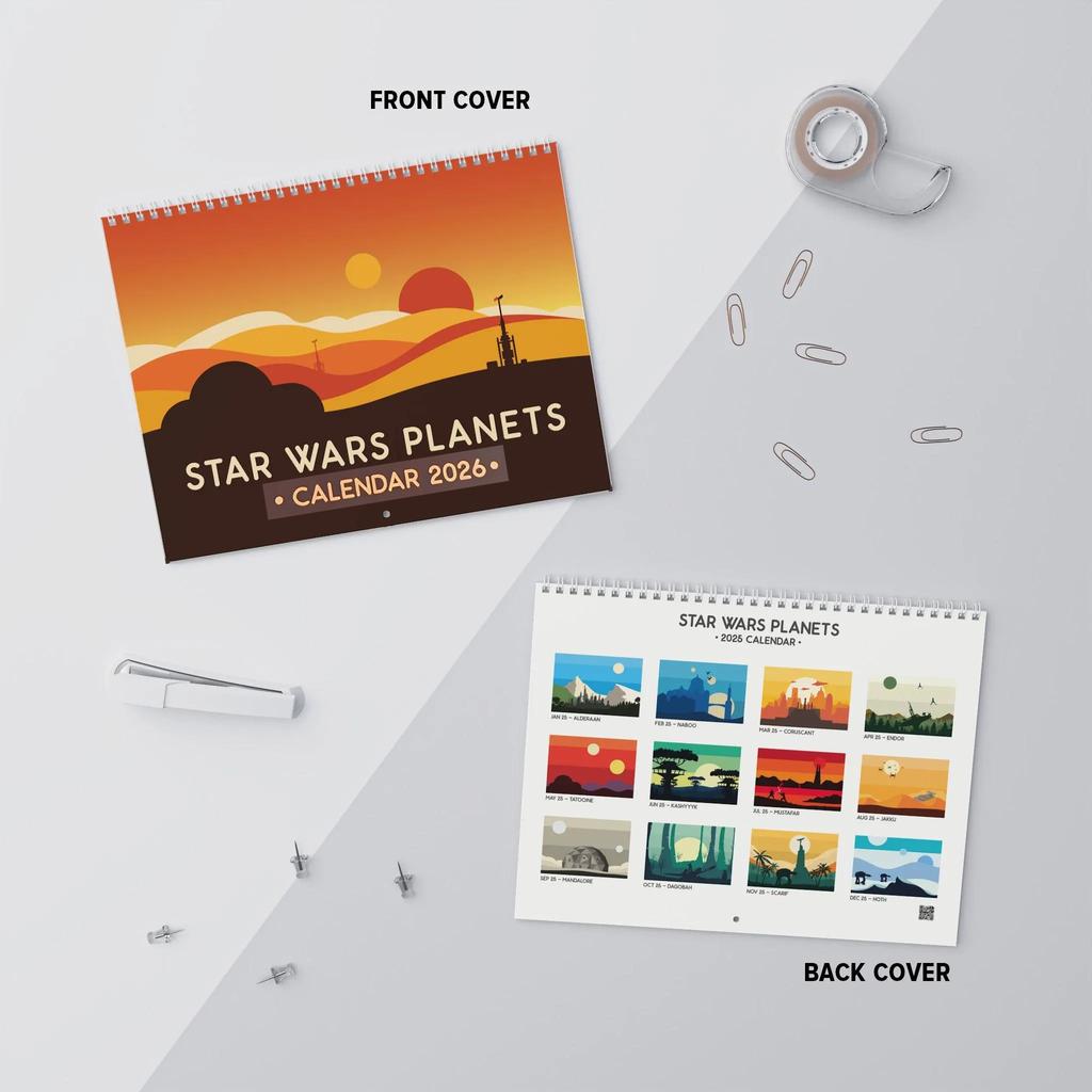 2026 Planet Station Calendar January-December 2026 Dates  Durable Paper Detailed Illustr for Home Office Decor Yearly Organizer