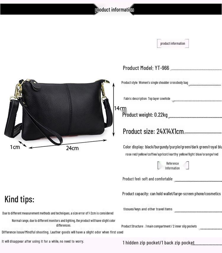 Genuine Leather Women's Crossbody Bag with Wrist Strap - Top Layer Cowhide Shoulder Bag