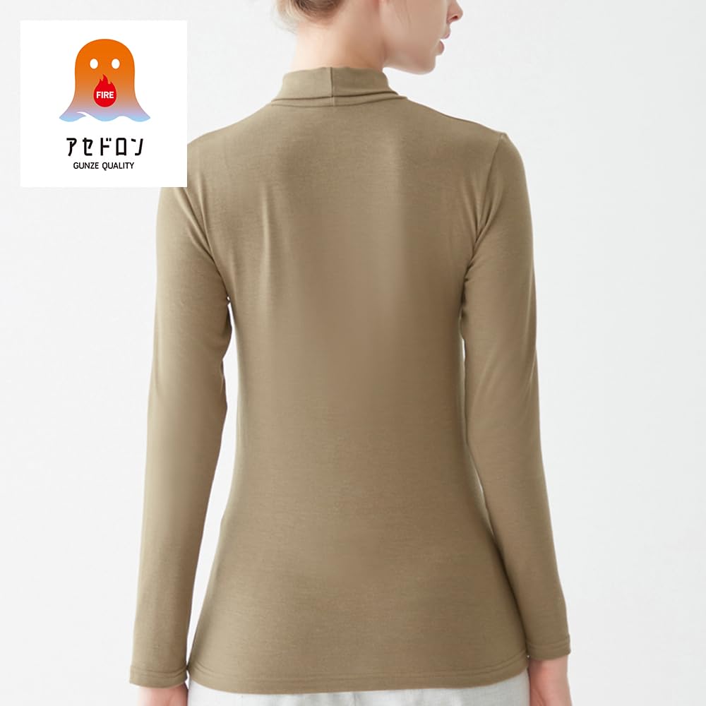 Gunze Fire Acedron Long Sleeve Medium Shanti MH0045 Innerwear, Thick, Fleece-Lined, Moisture-Wicking, Heat-Generating, High-Neck, Women's, Brown,