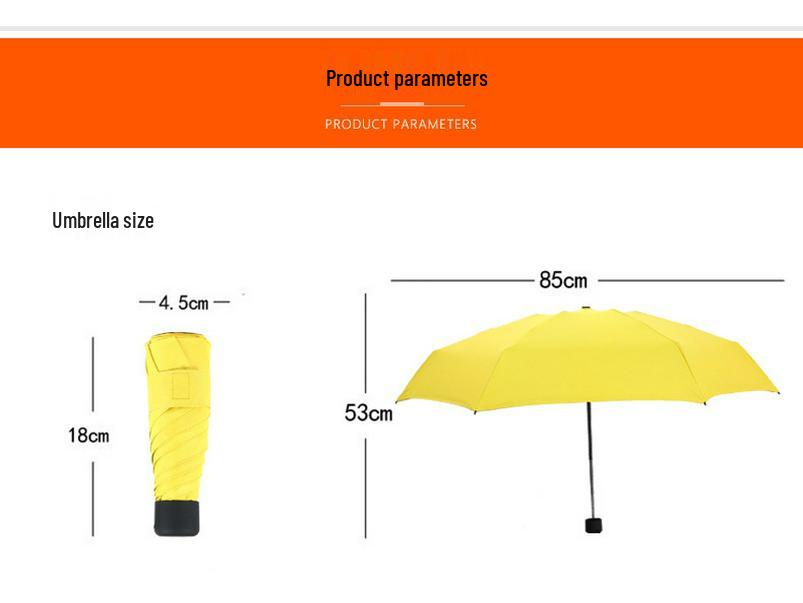 Ultralight Compact Women's Five-Fold Pocket Umbrella with Black Glue Sun Protection