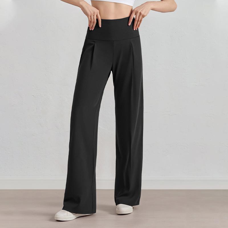 Women High Waist Yoga Straight Wide Leg Sports Pants XS чёрный