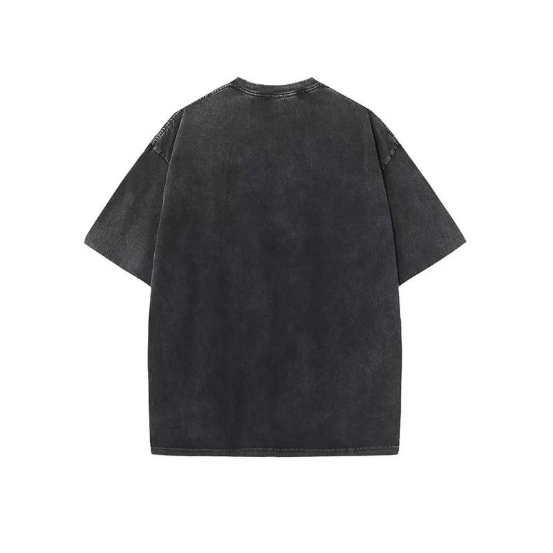European sizes Men's T-Shirt, High-Quality Heavy Washed Tee, Vintage Distressed Top, Round Neck Loose Fit Plus Size Short Sleeve, Soft And Breathable