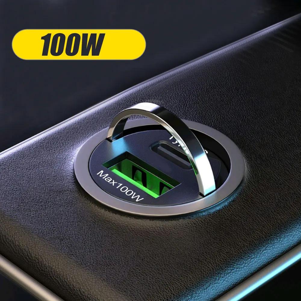 1Pc Mini 100W USB Car Charger Type C QC3.0 PD Car Chargers Fast Charging Car Phone Charger For Iphone Samsung Huawei Xiaomi