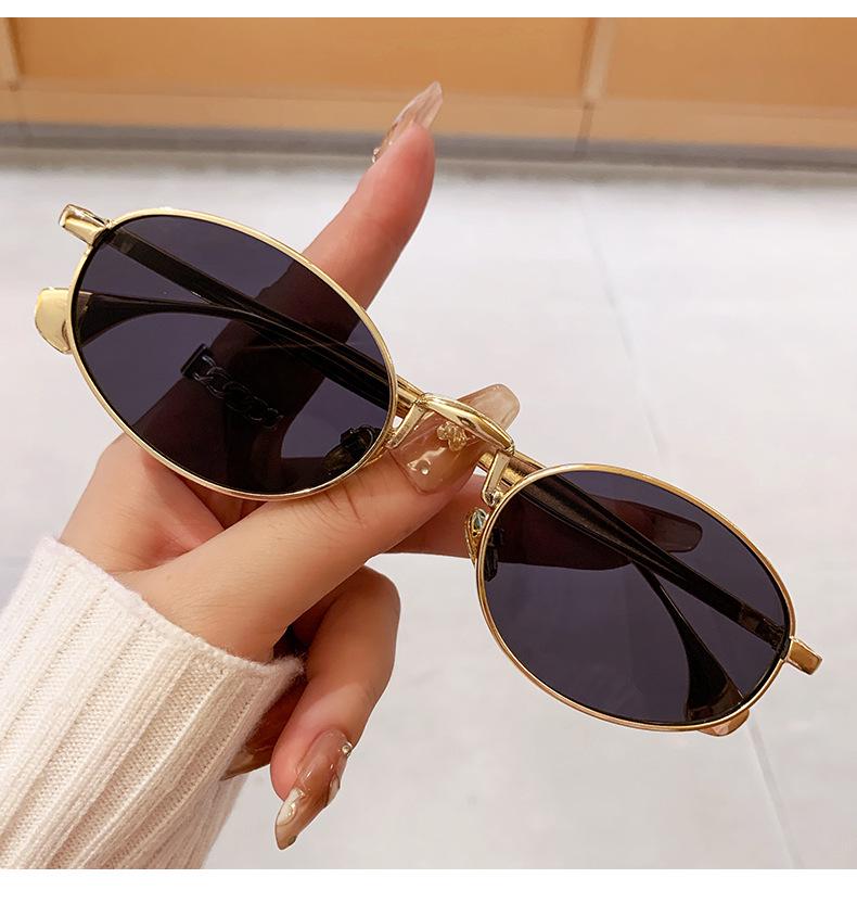 Retro Fashion Metal Oval Frame Sunglasses - Unisex European & American Street Style