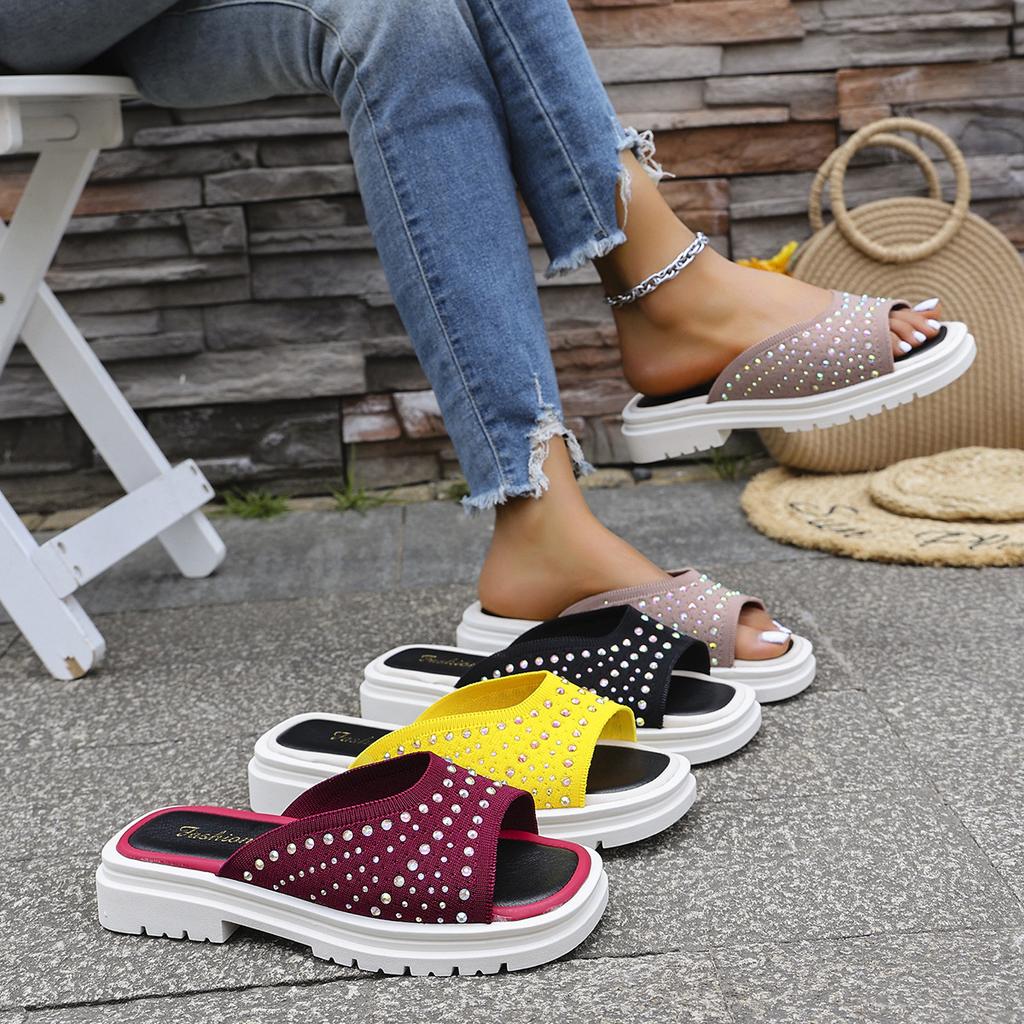 Fashionable and Comfortable Square Toe Slippers Thick Sole and Fish Mouth Beach Sandals