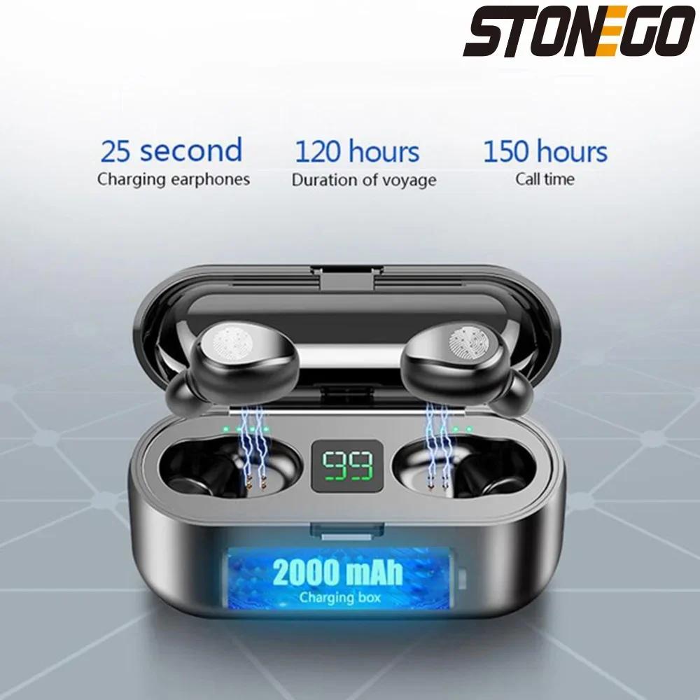 Wireless Bluetooth TWS Sport Headphones Waterproof Noise Cancelling HiFi Deep Bass Dual Earbuds with Charging Box