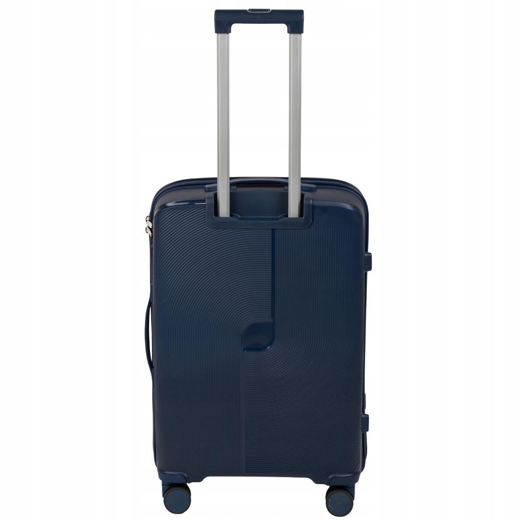Walizka średnia ciemnoniebieska - podróżna, na kółkach, elegancka, funkcjonalna i pojemna wowbag 7918 m dark blue