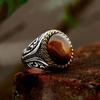 Einzigartiger brauner Stein-Vintage-Ring, Tigerauge, ovaler Ring für Herren, Biker-Modeschmuck