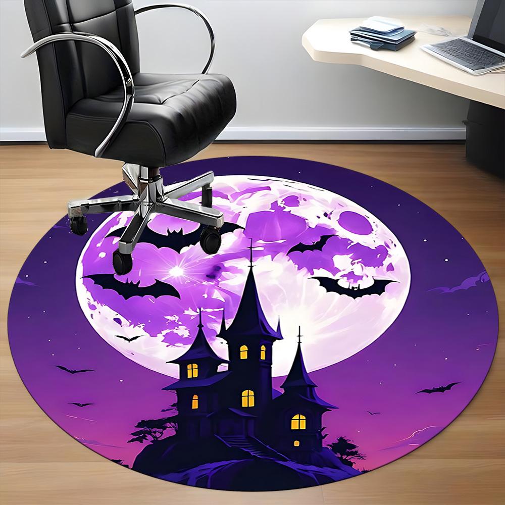 1pc Moon HauntedHouse Office Round Area Rug, Under Office Chairs Bedroom Living Room Home Decor, Room Deco, Available in Various Sizes 140