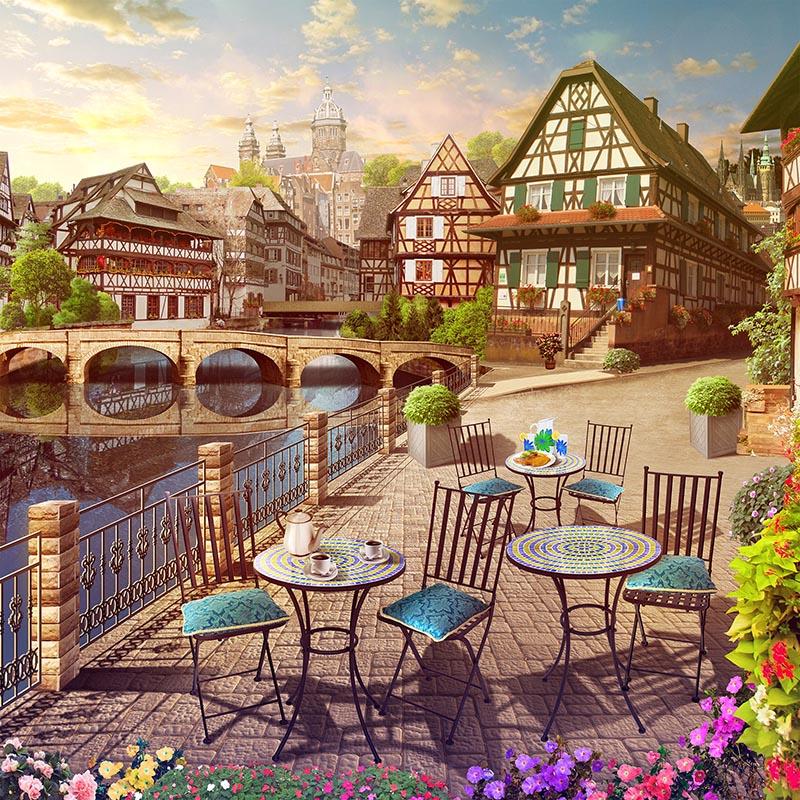 Europe Ancient Old City Castle Italy Photography Backdrop Tuscany Spring Floral Scenery Street Cafe Restaurant Party Decoration