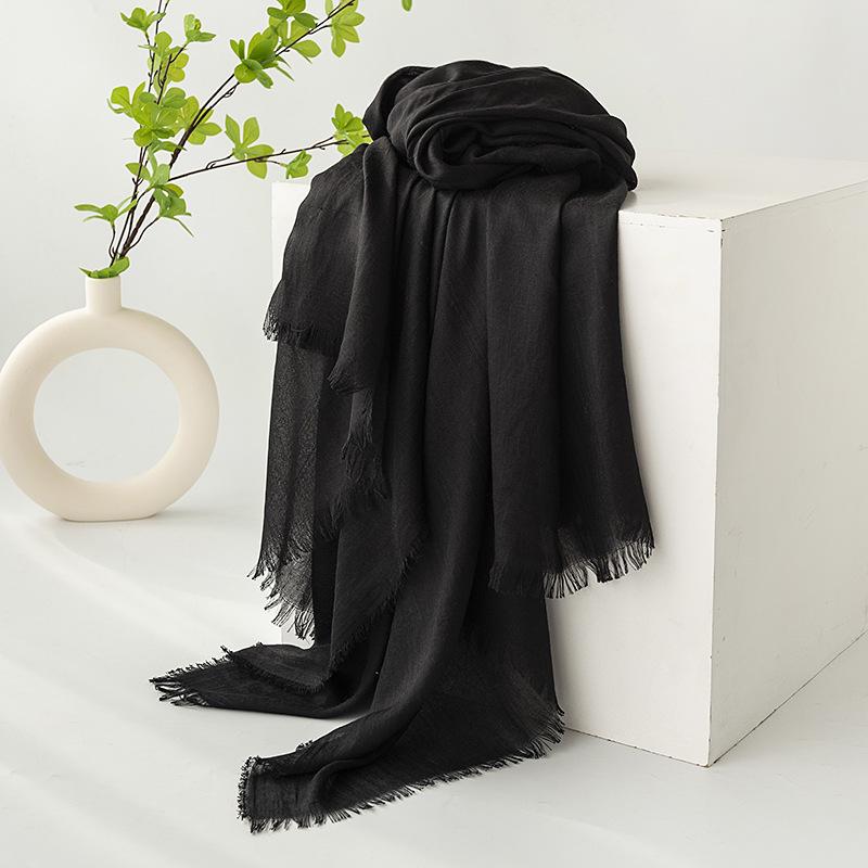 Spring & Summer Lightweight Sunscreen Shawl: Imitation Cotton-Linen, High-End Silk Gauze Scarf, Solid Color for Women