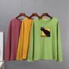 Hirsionsan Casual Loose T Shirt Women Spring New Simple Cute Cat O-neck Tees Female Fashion Long Sleeve All-match Tops for Girls