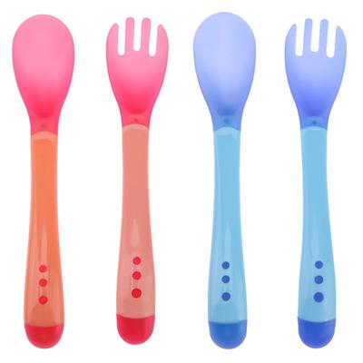 Msciu Baby Spoon Fork Set Solid Feeding Safe Pacifier Bending Learning Flatware Blue Pink