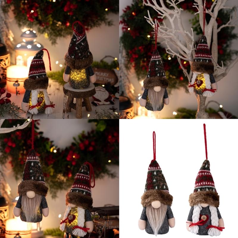 Illuminated Plush Dwarf Figure Christmas Tree Hanging Ornament Glowing Plush Dwarf Doll for Holiday Party Decoration