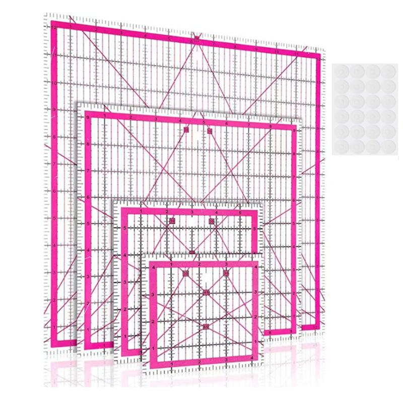 AEE2-4Pcs Quilting Ruler Square Acrylic Quilting Ruler Fabric Cutting Ruler Clear Mark Acrylic Ruler And Ironing Ruler