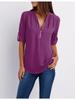 Loose Fit Women's Chiffon Shirt with Long Sleeves and V-neck Adjustable Zipper Plus Size