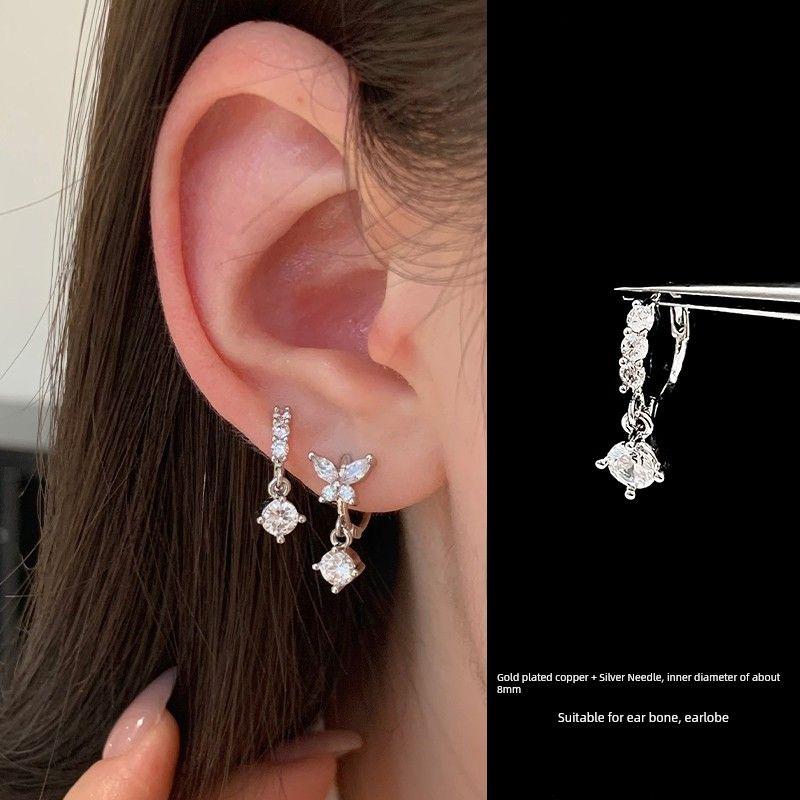 

Серьги-кольца Мини Маленькие Серьги-пусеты с цирконом Серьги-гвоздики для козелка Серьги-кольца Клипсы для ушей Женские 8mm zircon pendant-silver 1