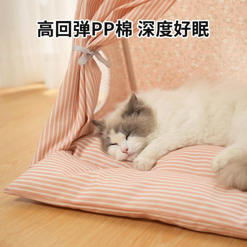 Ins New Semi Closed Cat Tent Bed Removable Washable Pet House for Small Dogs Breathable All Season Soft Kennel
