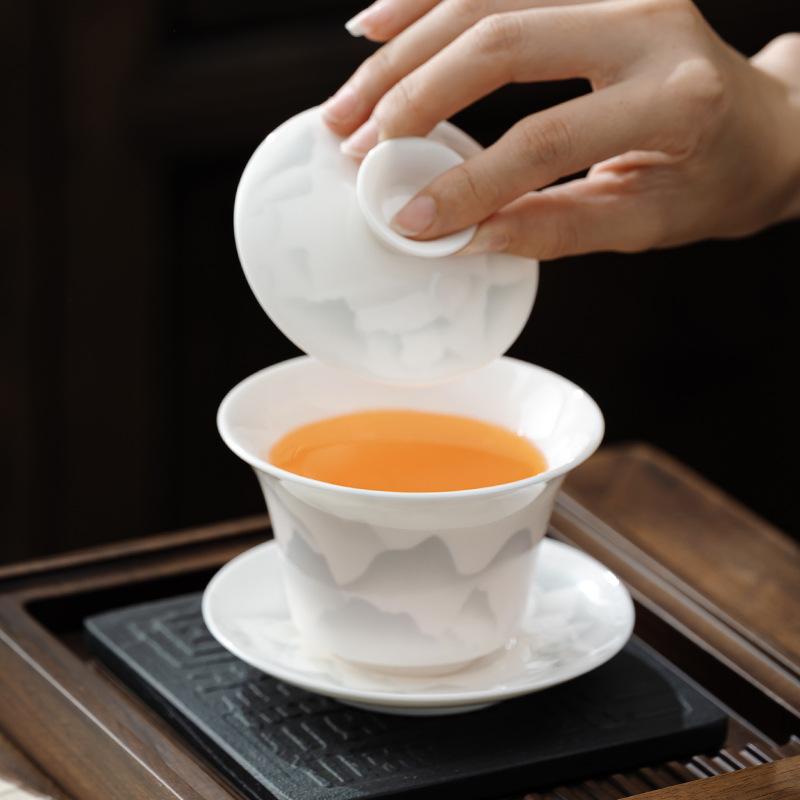 Dehua porcelaine blanche jade suif service à thé kung fu bol à couvercle théière accessoire unique bol Sancai théière